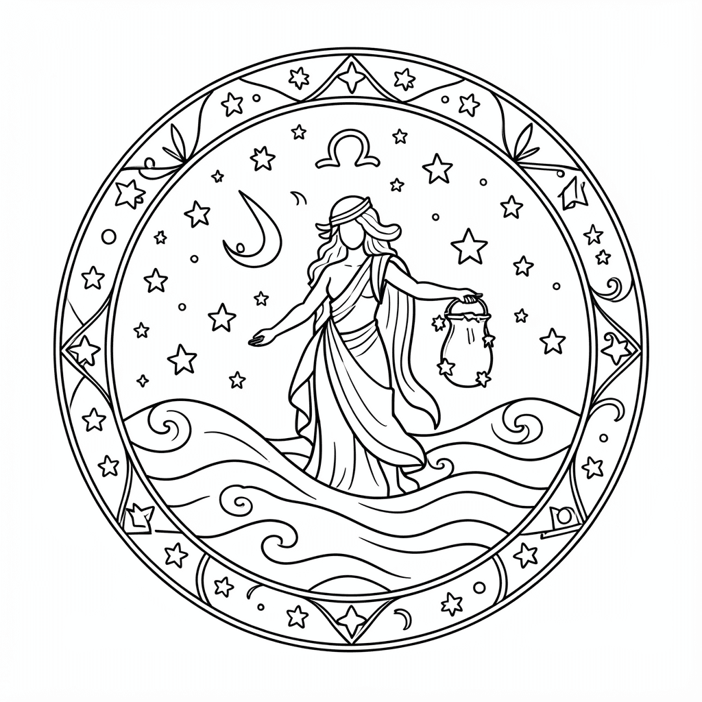 Free Printable Aquarius Zodiac Coloring Page