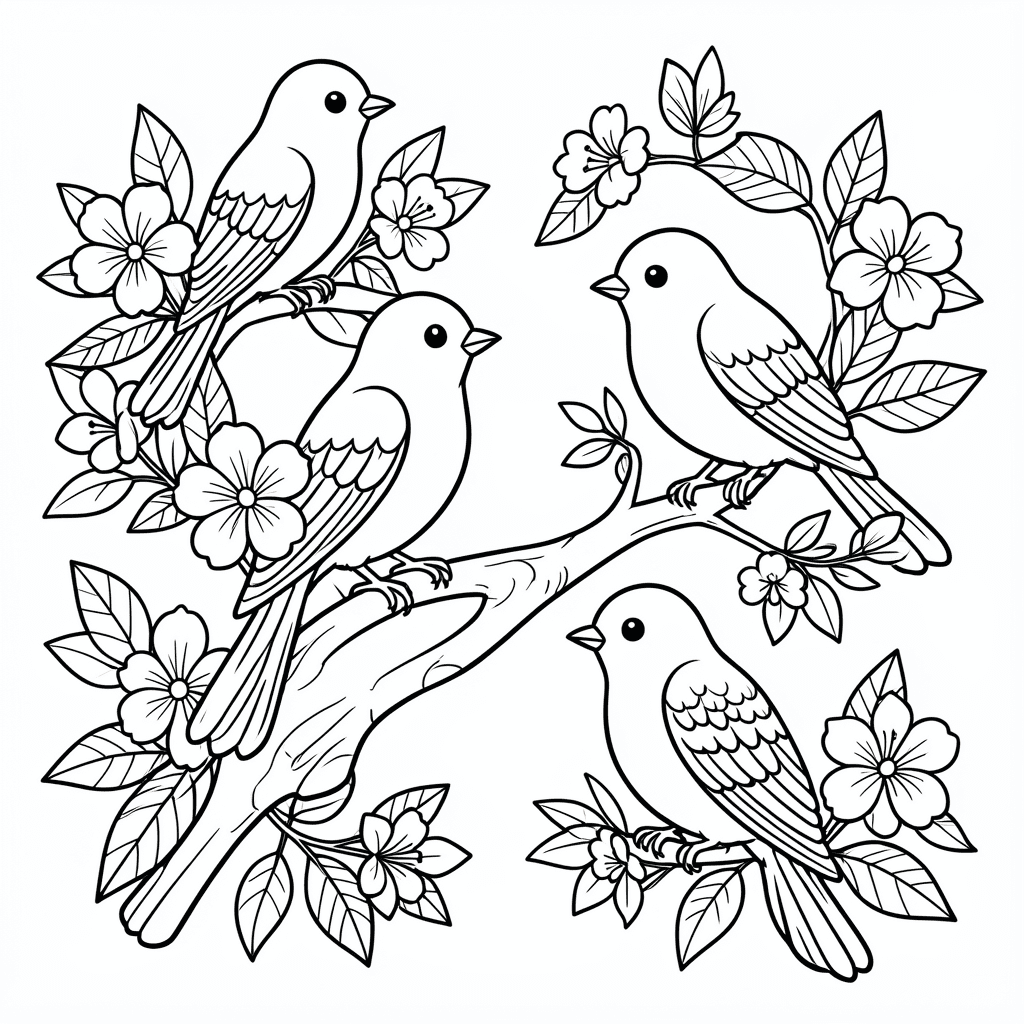 Free Printable Birds and Flowers Coloring Page
